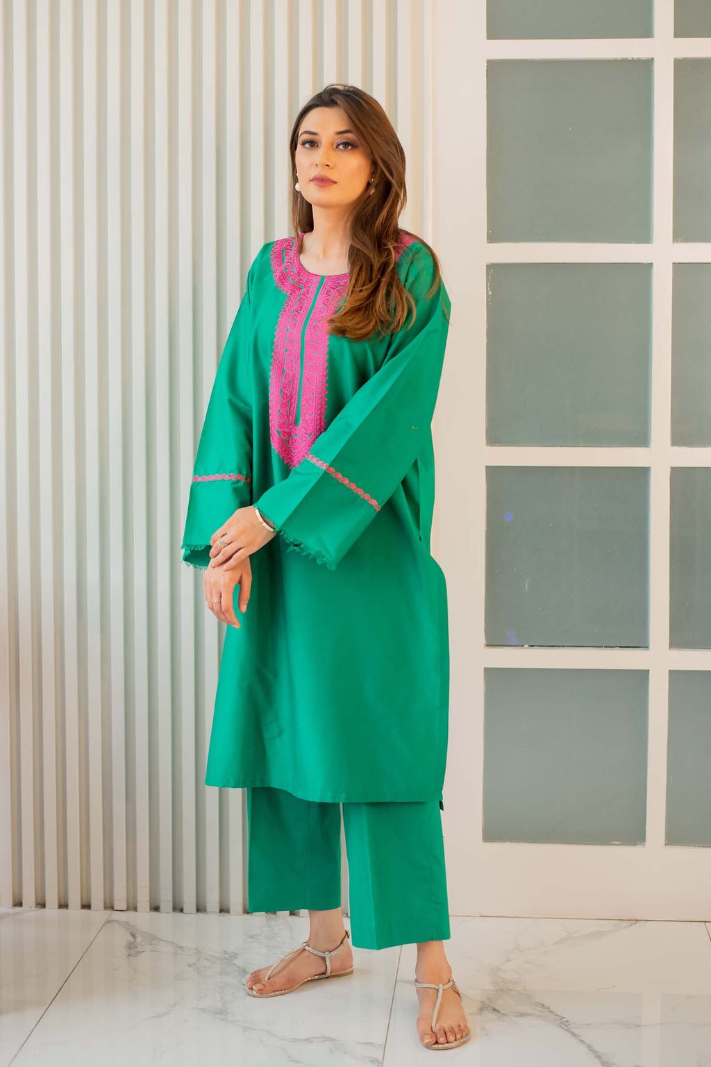 Embroidered Green 2-Pc Suit
