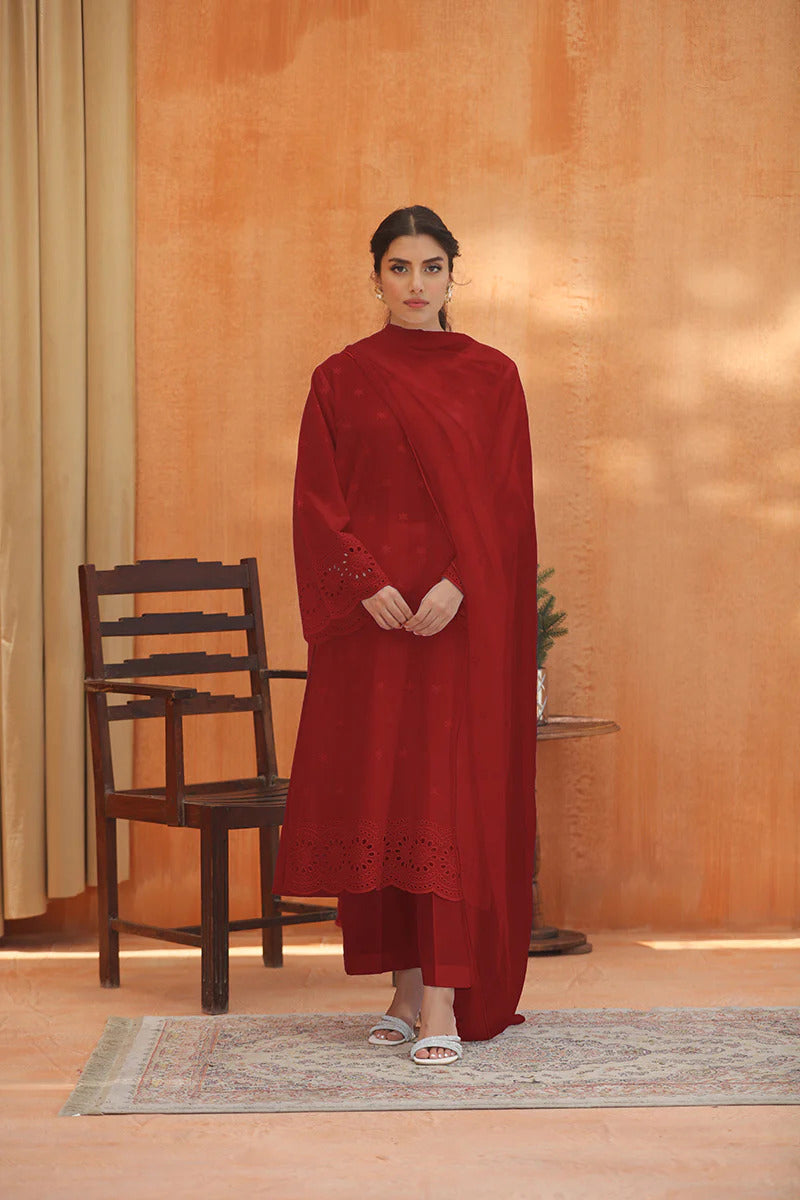 Carmine 3pc With Plain Chiffon Dipatta
